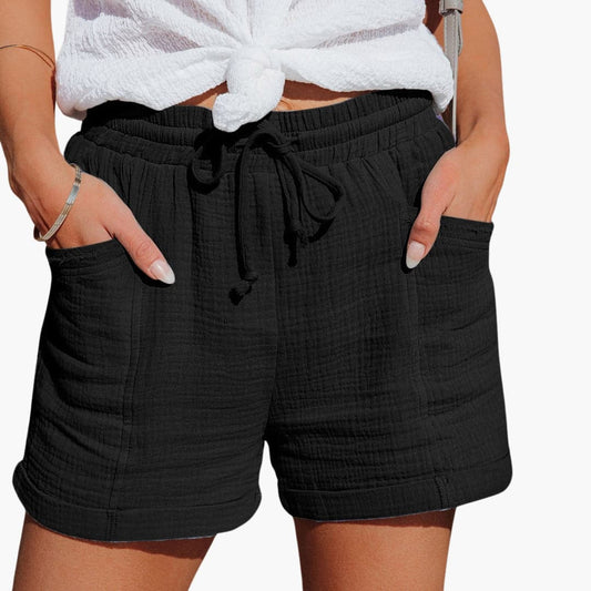 Shorts informales negros con cinturilla elástica y cordón ajustable