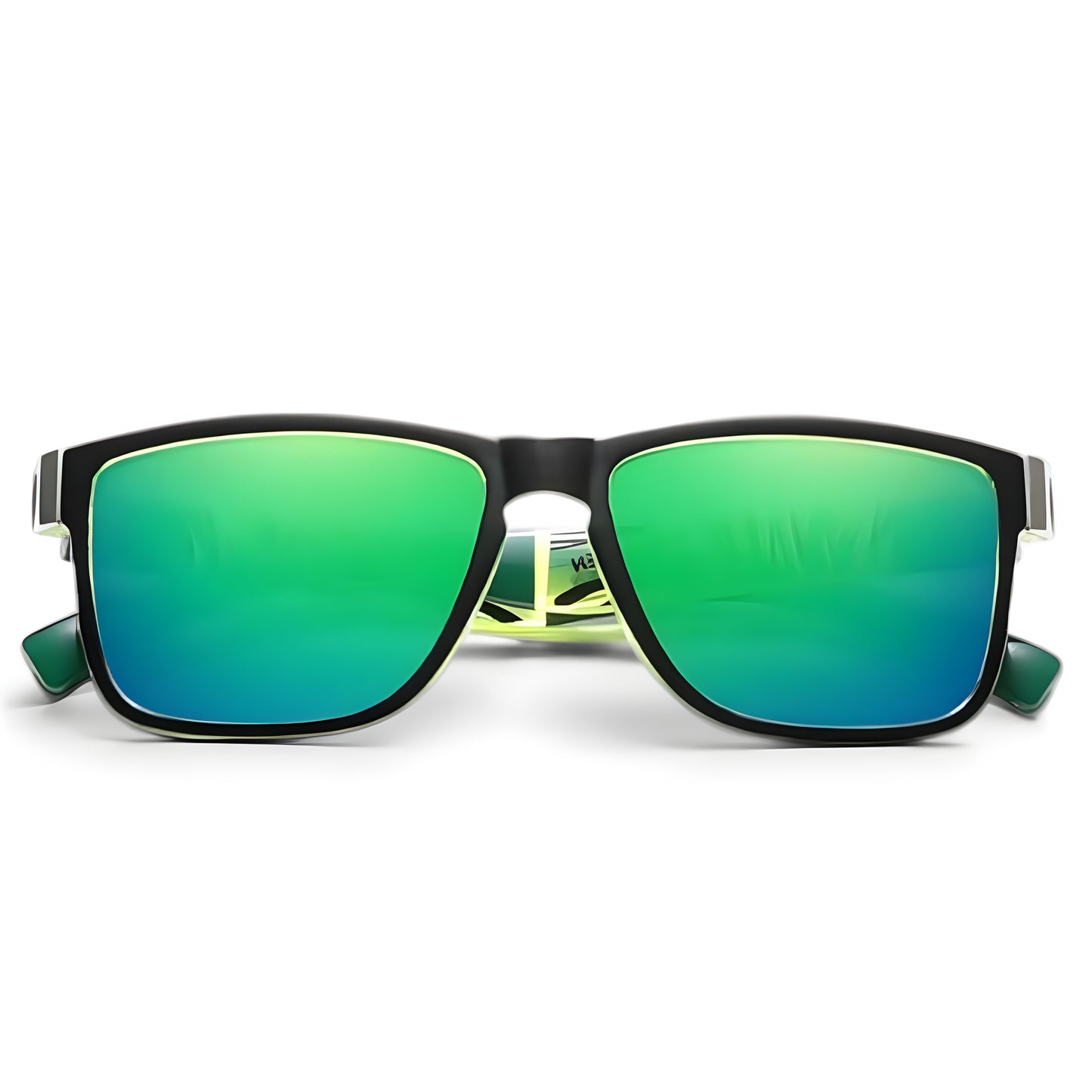 Gafas de sol polarizadas con montura verde y lentes verdes, vista frontal