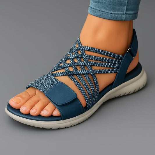 Sandalia ortopédica ergonómica azul marino con malla trenzada y tira ajustable