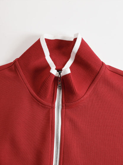 Sudadera roja de media cremallera con cuello elástico y cremallera metálica