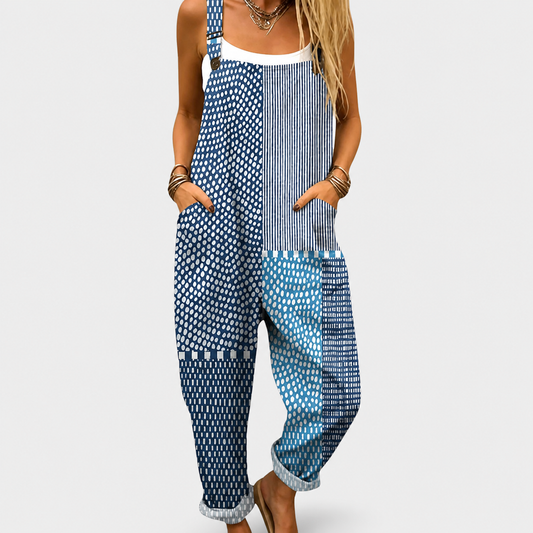 Mono sin mangas con tirantes anchos y estampado azul a puntos y rayas