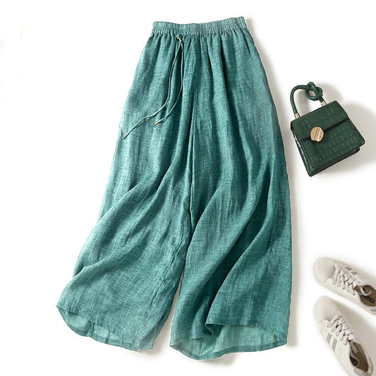Pantalones de trekking relajados verde con cintura elástica y cordón interior