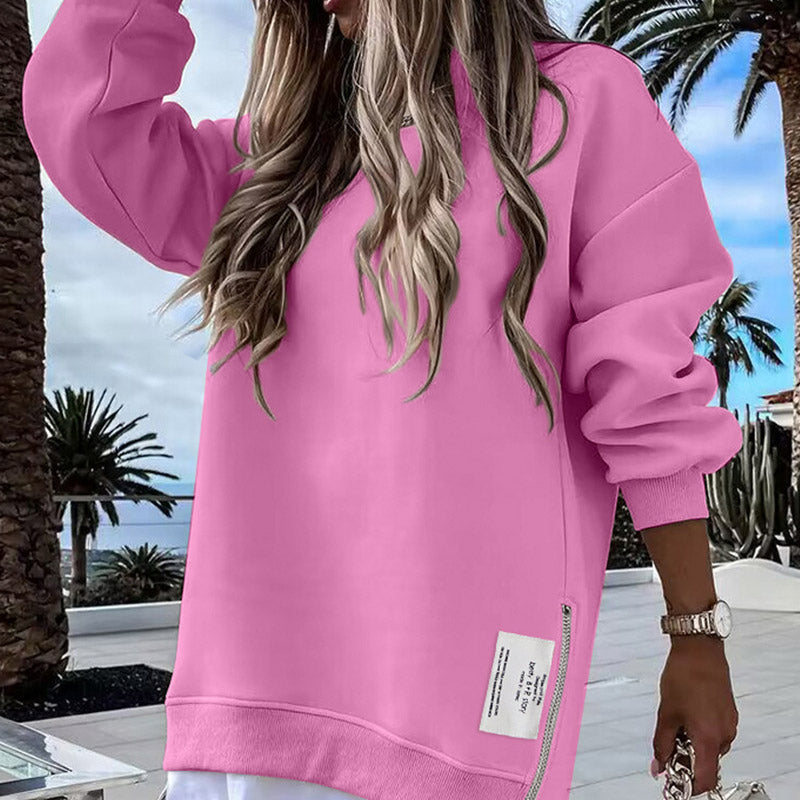 Vestido tipo sudadera rosa de manga larga con cremallera lateral y dobladillo acanalado