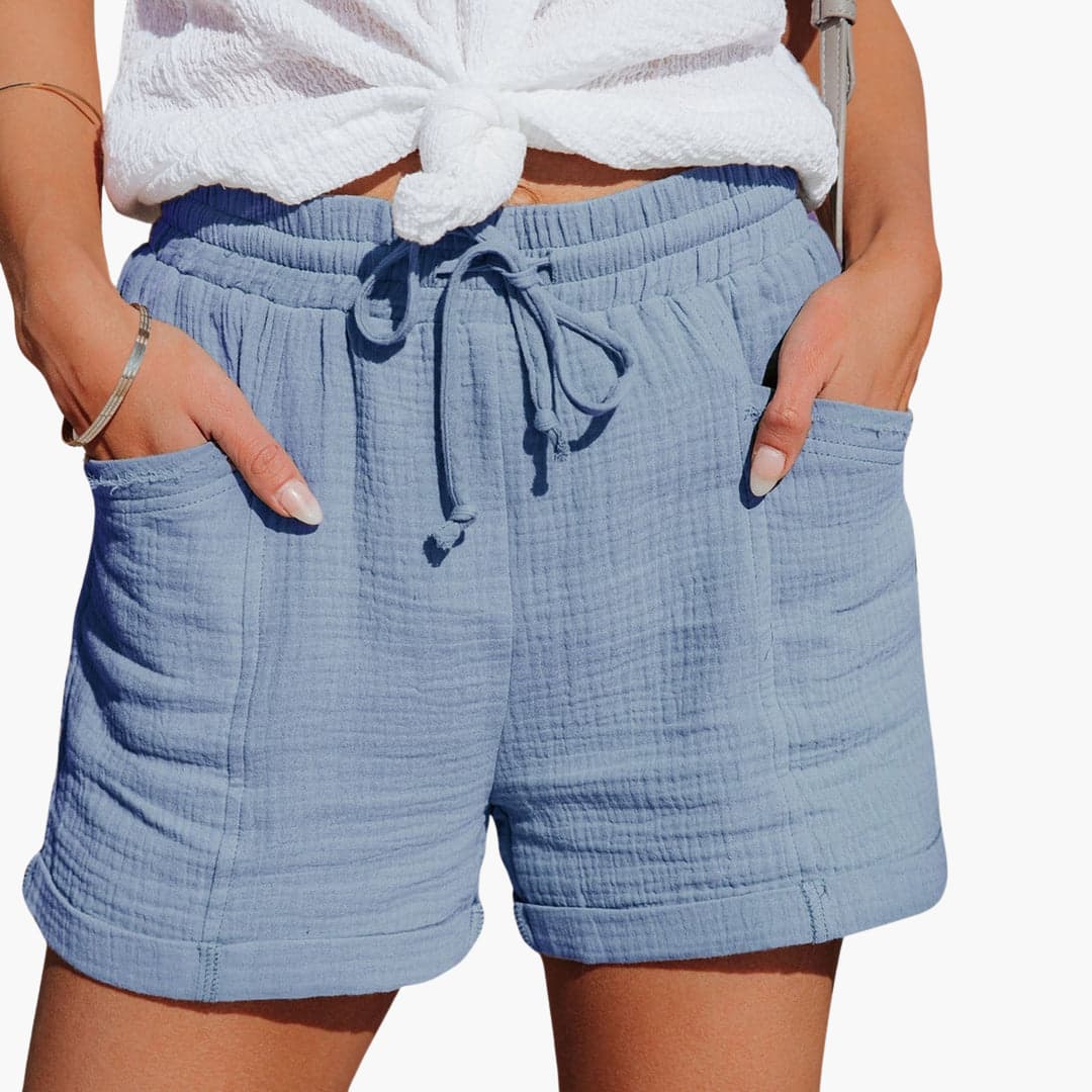 Shorts informales azul con cinturilla elástica y cordón ajustable