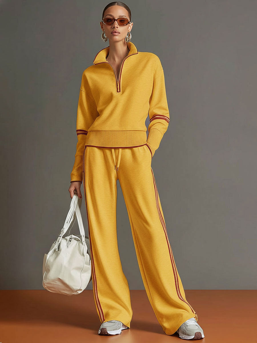 Conjunto deportivo de sudadera de media cremallera y pantalón, color amarillo