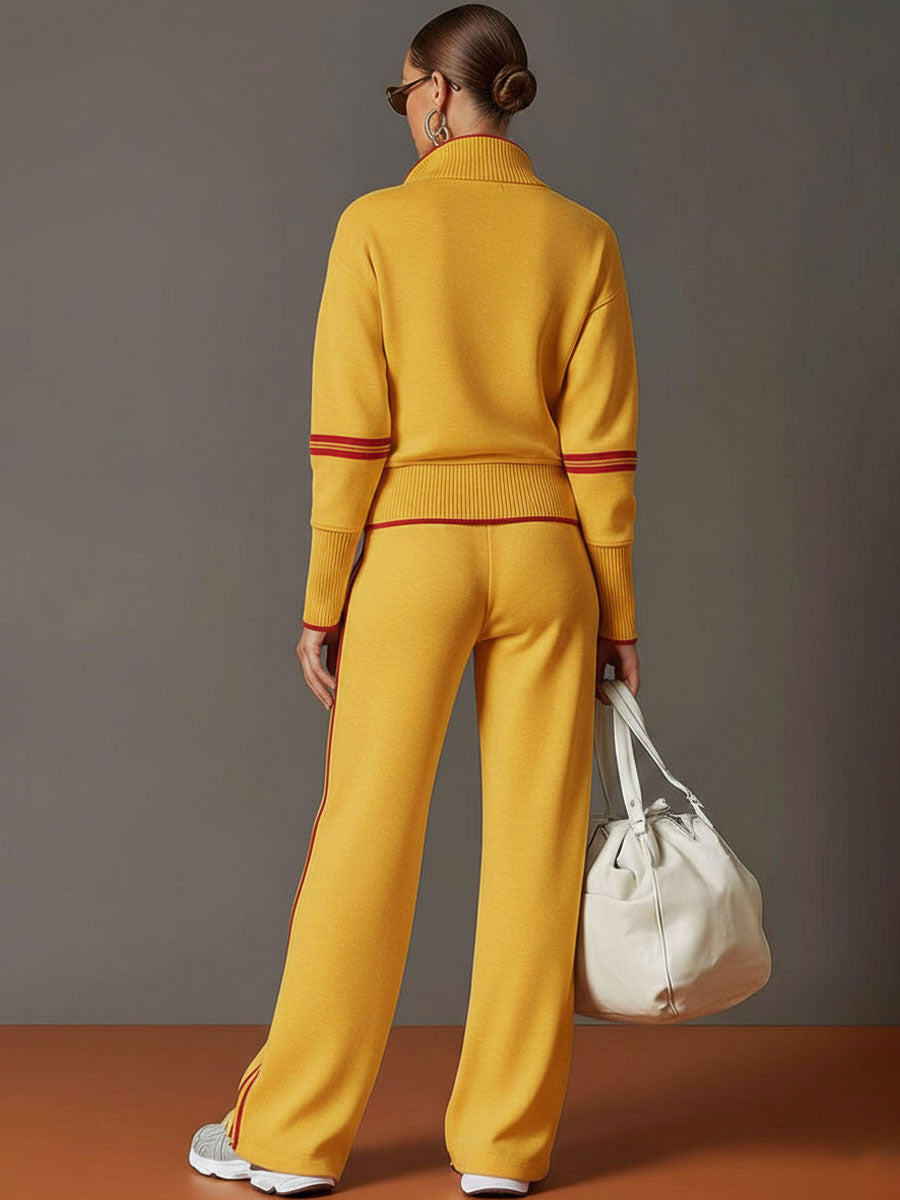 Conjunto deportivo amarillo: sudadera con media cremallera y pantalón de pierna ancha