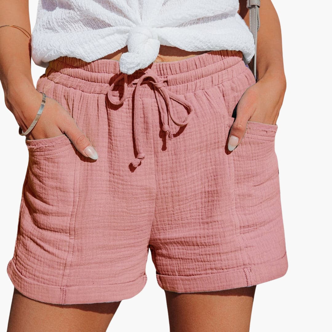 Shorts informales rosa con cinturilla elástica y cordón ajustable