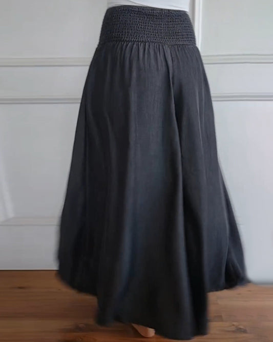 Pantalones de cintura alta con elástico, gris oscuro y pierna amplia fluida