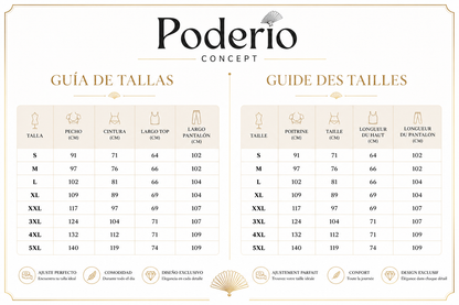 Guía de tallas Poderio: tabla de medidas y equivalencias para conjuntos
