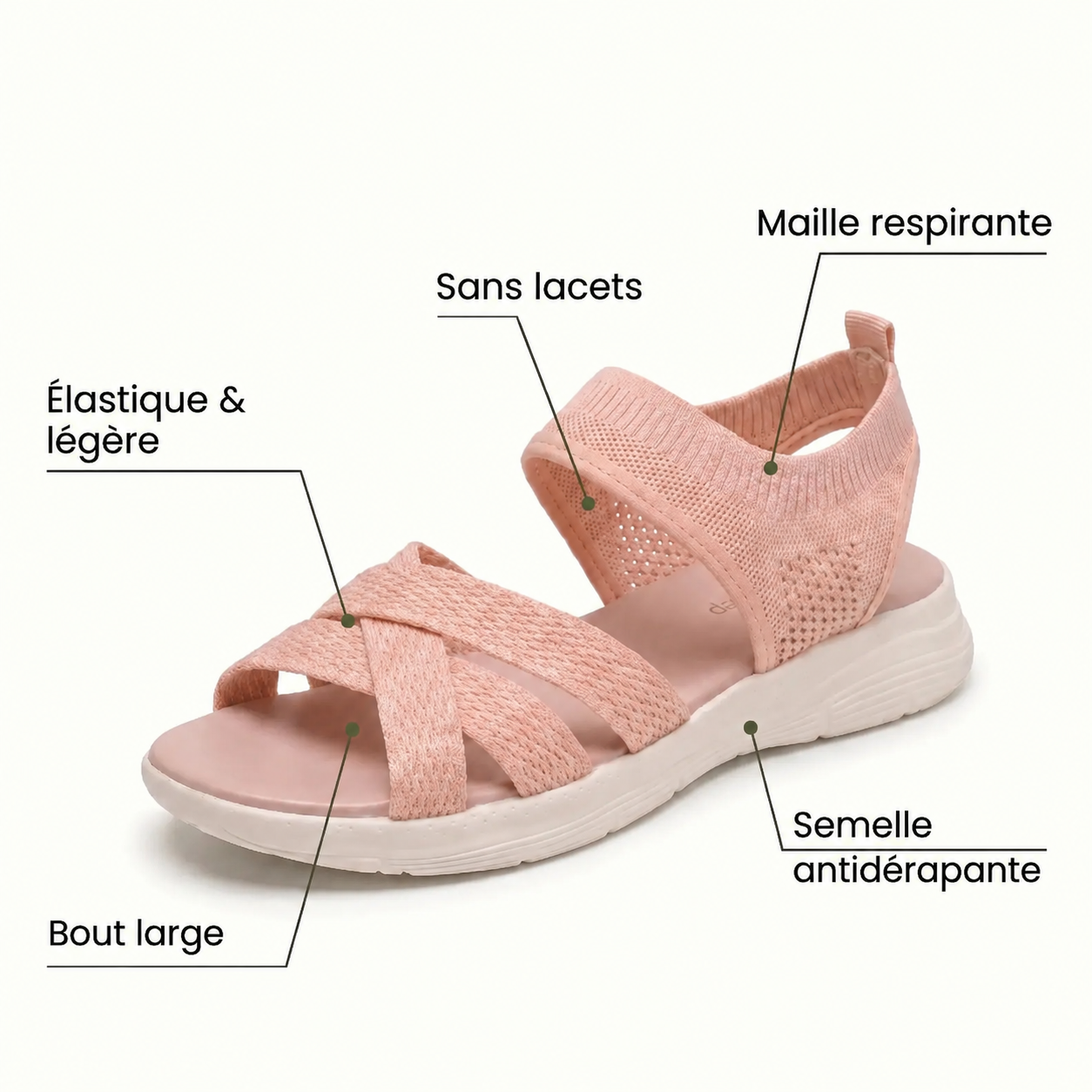 Sandalias ortopédicas rosadas sin cordones, malla transpirable y suela antideslizante