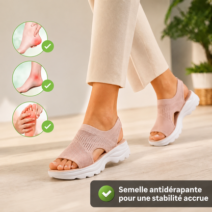 Sandalias ortopédicas antideslizantes rosadas con calcetín, suela blanca dentada