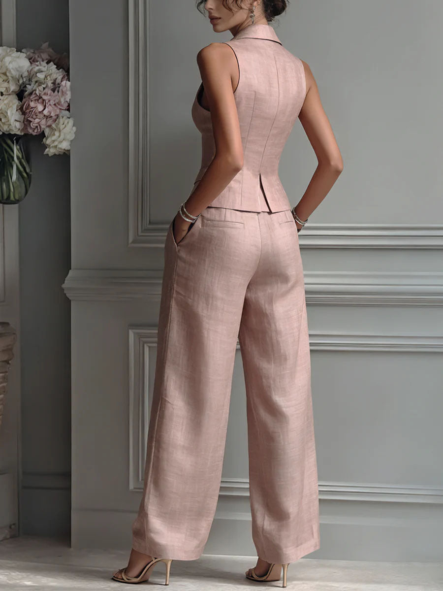 Conjunto de dos piezas de mujer rosa: top sin mangas y pantalón ancho