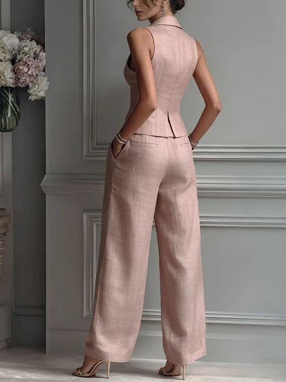 Conjunto de dos piezas de mujer rosa: top sin mangas y pantalón ancho