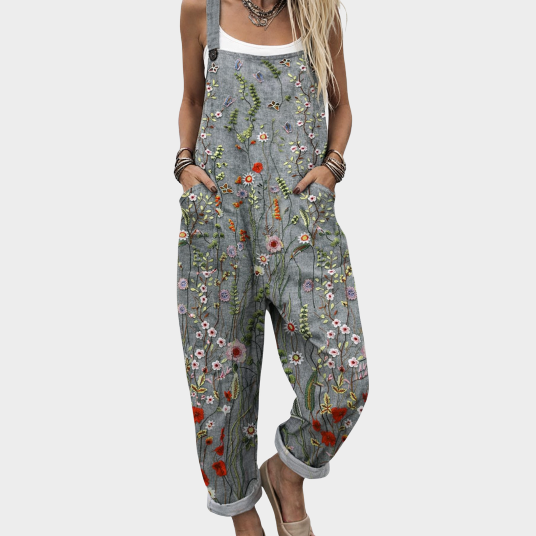 Peto tipo overol floral para mujer, tirantes y piernas amplias, estampado multicolor