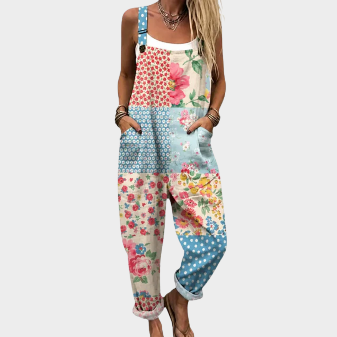 Mono sin mangas con estampado floral colorido y peto de tirantes