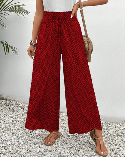 Pantalones de pierna ancha rojos con cintura elástica y estampado texturizado