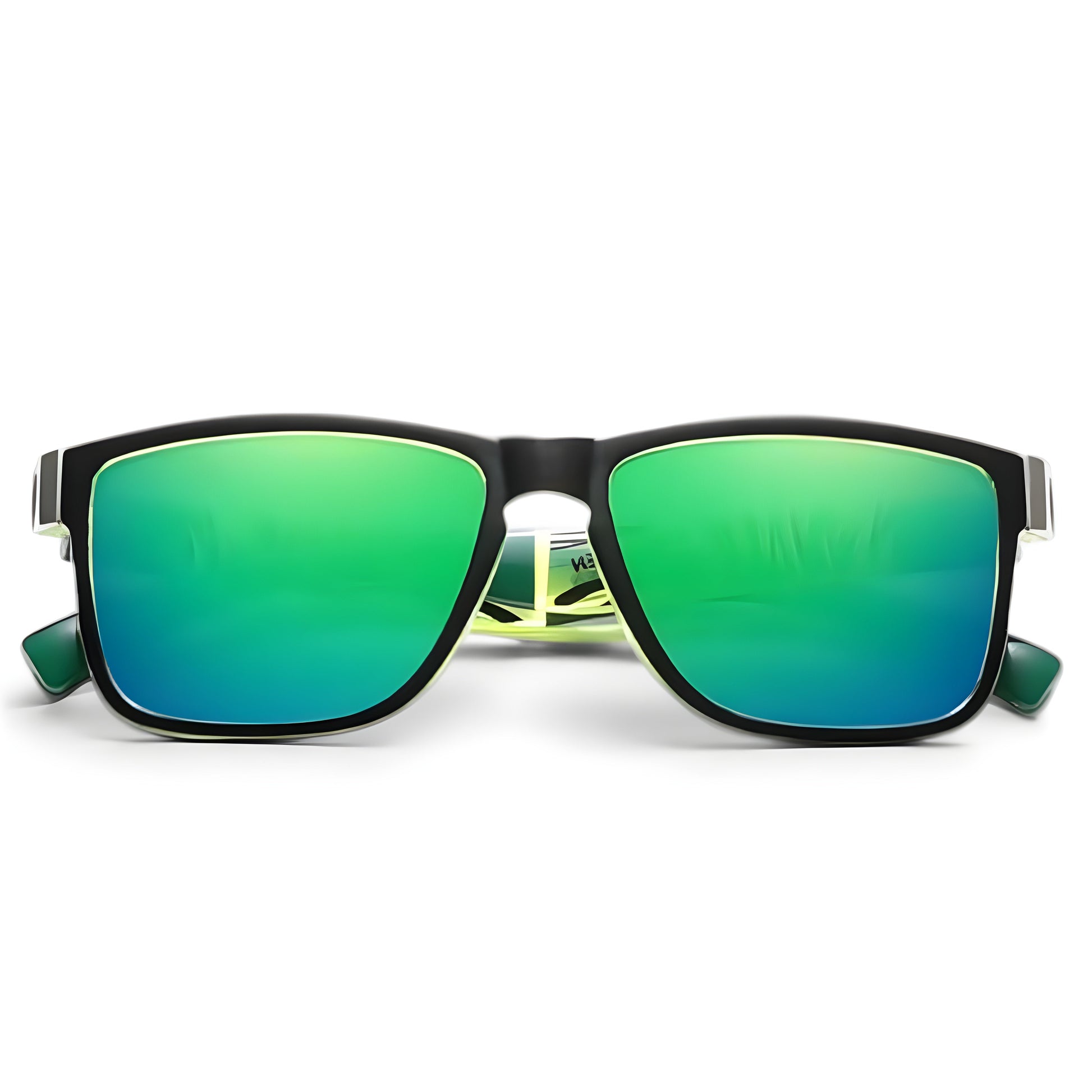 Gafas de sol polarizadas con montura verde y lentes verdes, vista frontal