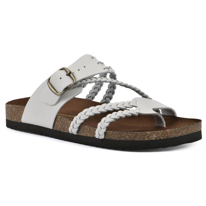 Sandalias ortopédicas Mara con plantilla Comfort blancas, tira trenzada y hebilla metálica