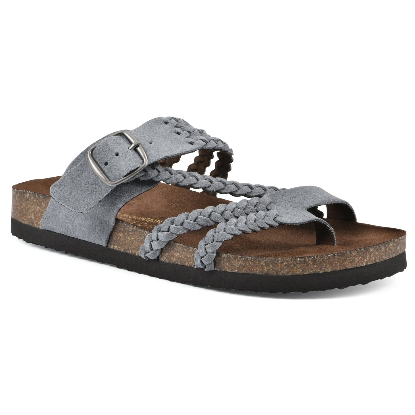 Sandalias ortopédicas Mara con plantilla Comfort grises, tira trenzada y hebilla metálica