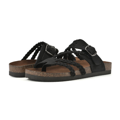 Sandalias ortopédicas Mara con plantilla Comfort negras, dos tiras trenzadas y hebillas