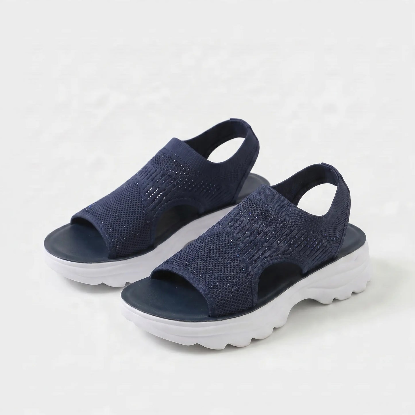 Sandalias ortopédicas antideslizantes azul oscuro, tejido elástico y suela dentada blanca