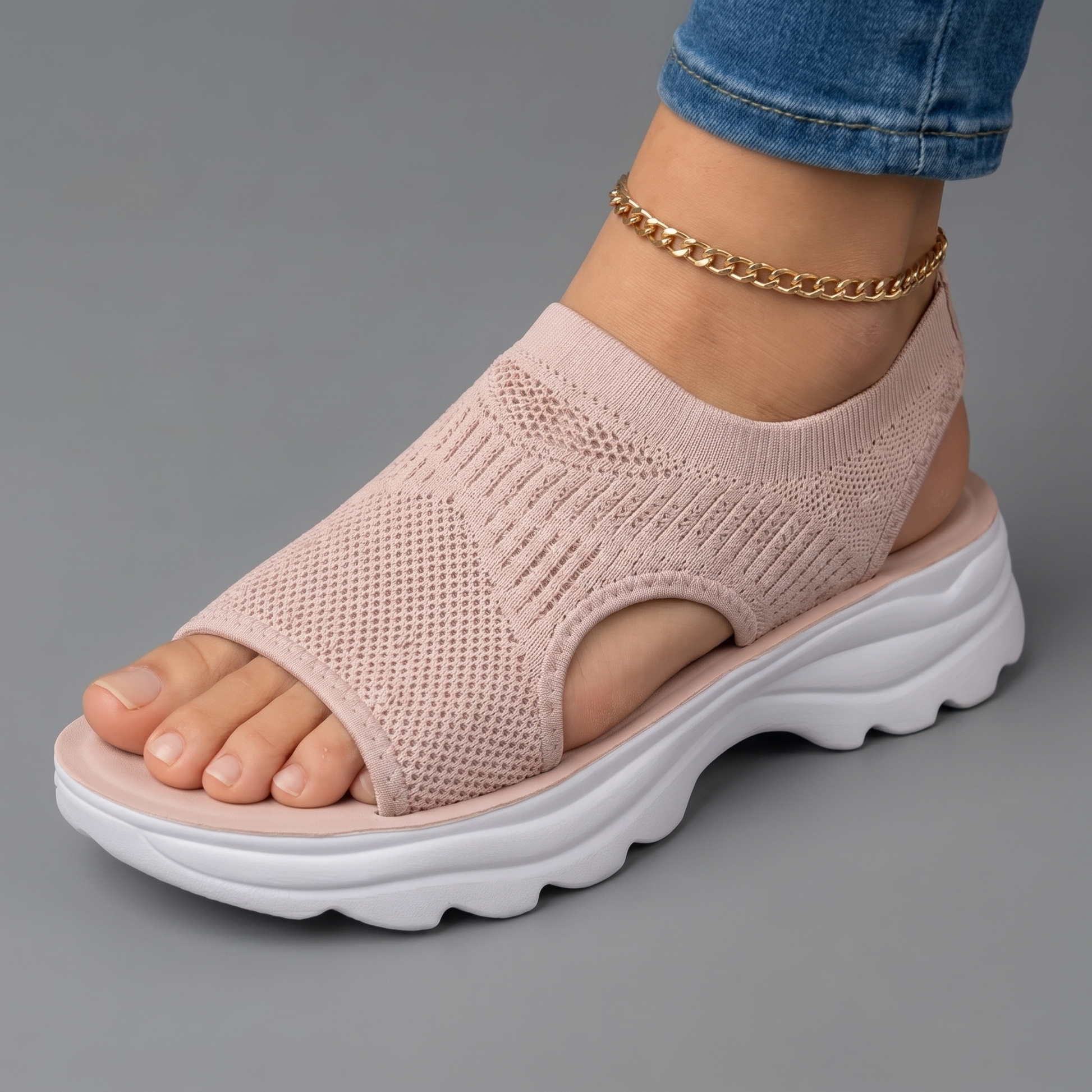 Sandalias ortopédicas antideslizantes rosa con talón alto y tira abierta