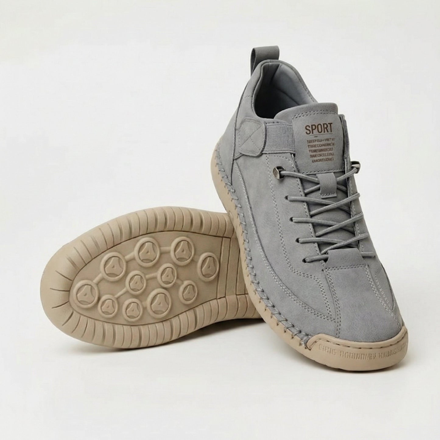 Zapatillas ortopédicas de ante gris con cordones y suela beige con agarre