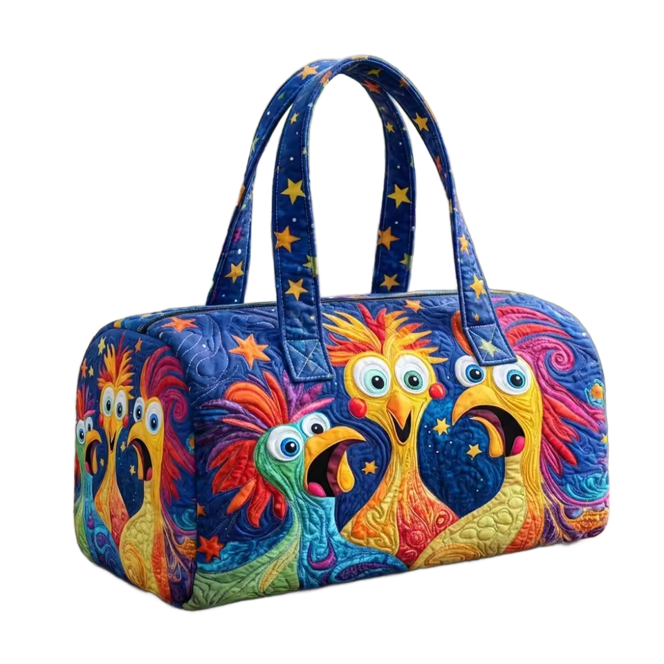 Bolso de viaje azul con estampado de animales, asas largas y cierre superior