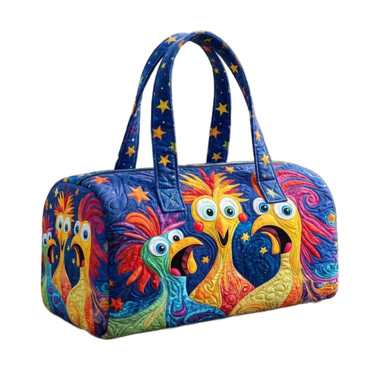 Bolso de viaje azul con estampado de animales, asas largas y cierre superior