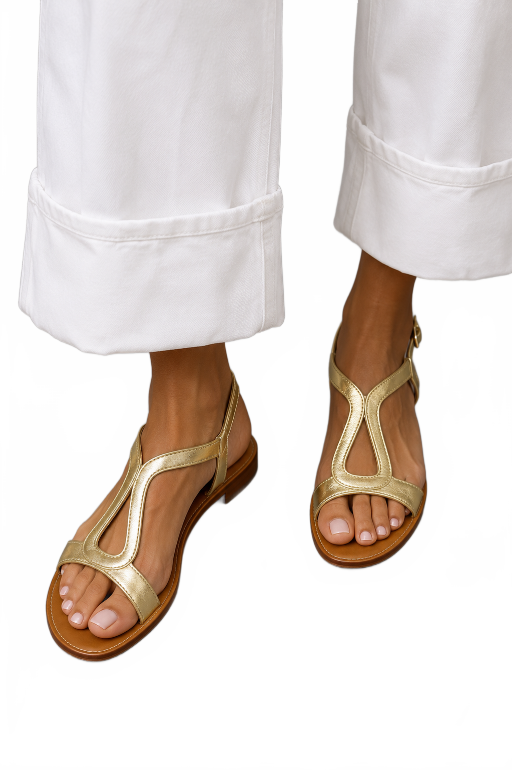 Sandalias Sole de Verano Ludovica doradas con tiras tipo T y tacón bajo