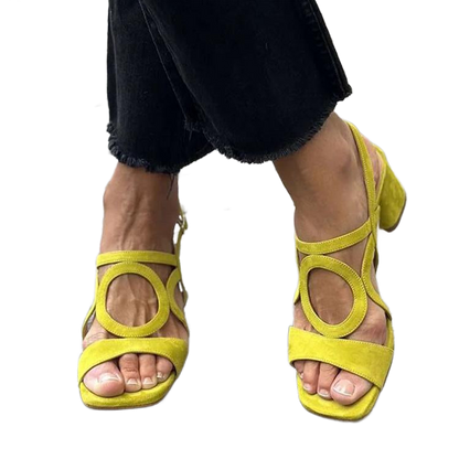 Sandalias de verano con tira cruzada y tacón abierto amarillas