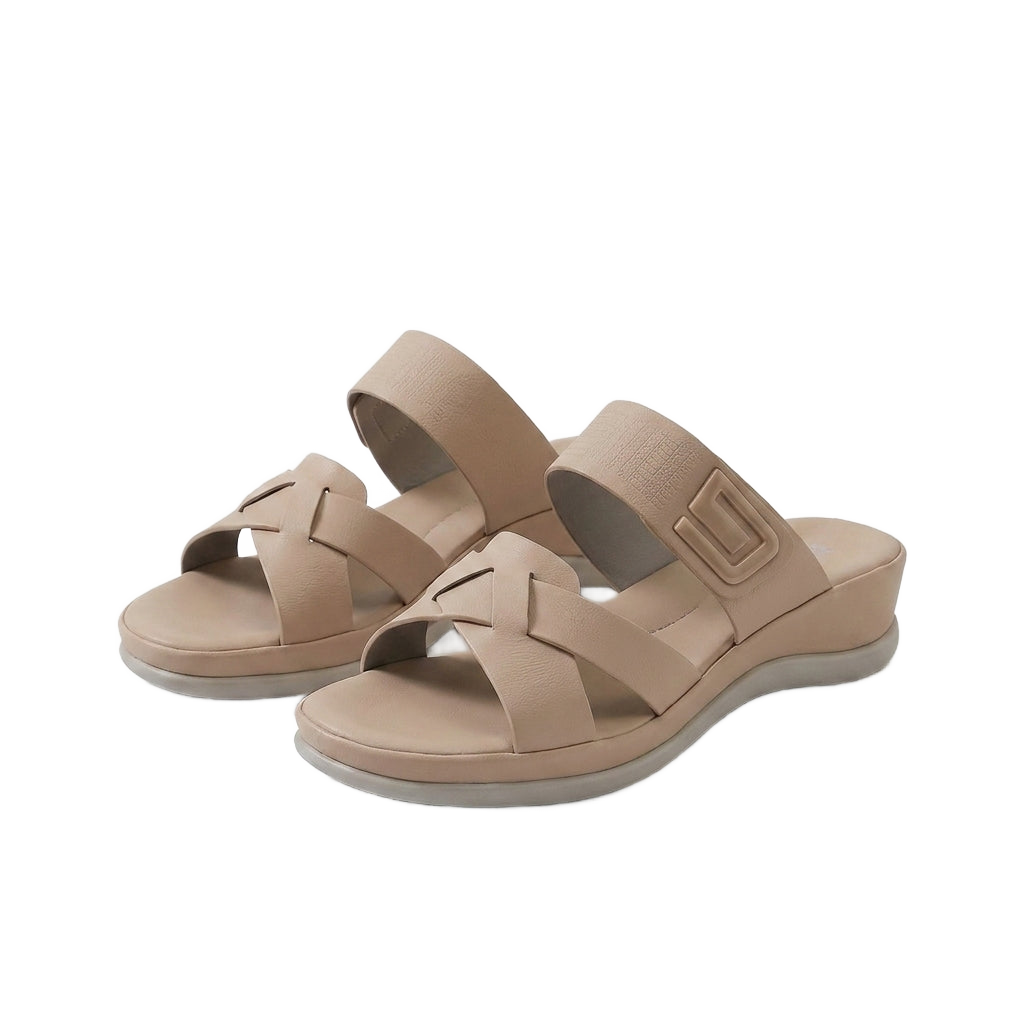 Sandalias de verano Iris beige con tiras cruzadas y hebilla cuadrada