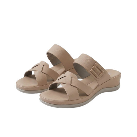 Sandalias de verano Iris beige con tiras cruzadas y hebilla cuadrada