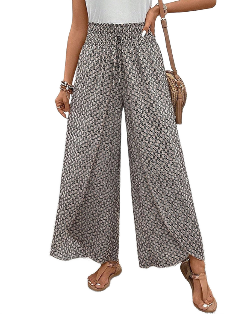 Pantalones de pierna ancha LUNARA grises con estampado y cintura con cordón