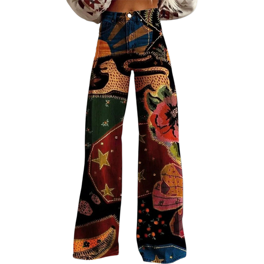 Vaqueros acampanados estampados multicolor