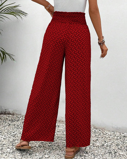 Pantalones de pierna ancha rojos con estampado pequeño y cintura elástica