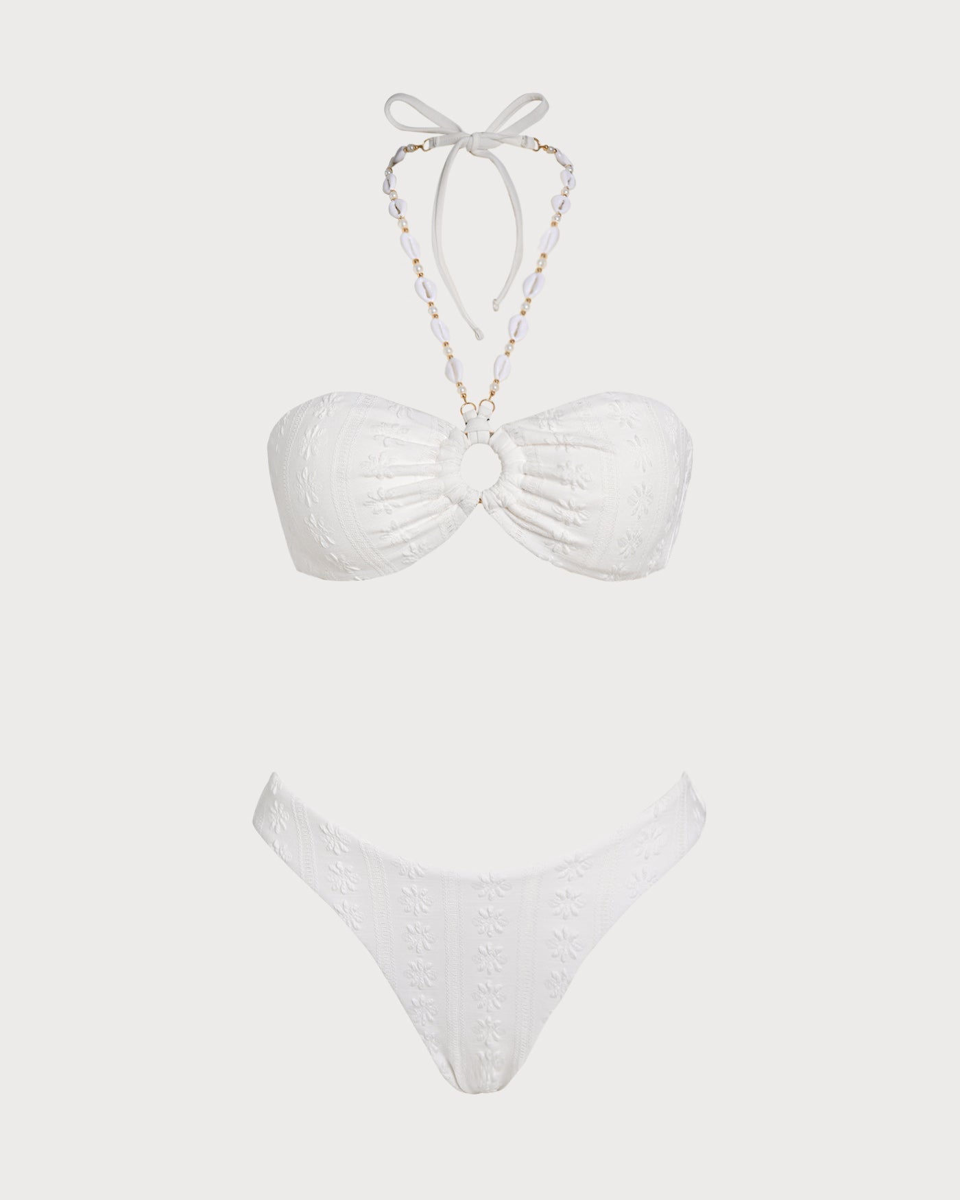 Conjunto de bikini bandeau blanco: top con lazo ajustable y braguita de tiro alto